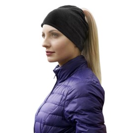 Unbranded Ponytail Hat | Women Winter Running Beanie with Ponytail Hole | Black Skull Cap