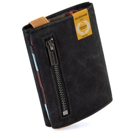 GUGGIARI Slim Wallet with Coin Compartment Made of Microfibre Jacquard with RFID Protection - Slim Wallet for Credit Cards - Credit Card Holder - Wallet for On the Go (Black-Multi)