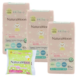ナチュラムーン(NaturaMoon) おりもの専用シート 40個入×3パックセット+ 【お試し2個入り】ナチュラムーン 生理用ナプキン [羽付き 多い日の昼用] 高分子吸収材不使用 ノンポリマー