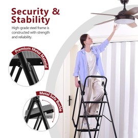 Dithoko 4 Step Ladder, 500 lbs Folding Step Stool with Handrails and Wide Anti-Slip Pedal, Portable Steel Ladder Home, Kitchen and Office (Black)