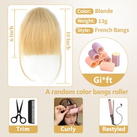 Alaleibaby Clip In Fringe Bangs Blonde 100% Real Human Hair Bangs Clip in Hair Extensions Natural curved French bangs With Temples Short Hairpieces Natural Curved French Bangs