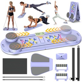 FUNWICT Pilates Board Pilates Reformer Set, Pilates Board for Home Workout Foldable Pilates Reformer Board for Women, 6 in 1 Multifunctional Pilates Equipment (Purple)