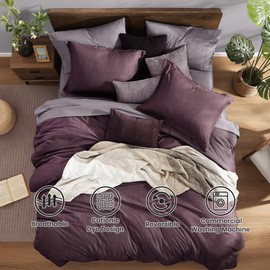 Monbix King Size Comforter Set, Italian Plum King Bedding Set Reversible, 7 Pieces, Cationic Dyeing Bed in a Bag King with Comforter, Sheets, Pillowcases & Shams
