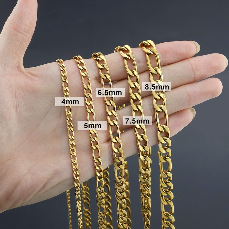 Bowisheet 8.5MM 18k Real Gold Plated Figaro Chain Necklace Stainless