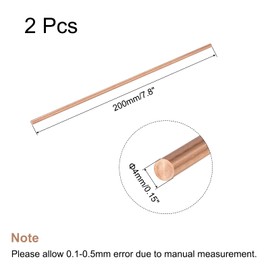 MECCANIXITY 4mm Diameter 200mm Length Solid Copper Round Rod Lathe Bar Stock for DIY Craft CNC Cutting Pack of 2