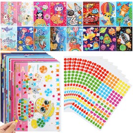 16 Sheets Dotty Sticker Art Kits Dotty Picture Art for Kids Dot Stickers Pictures Sheet Dot Stickers Assorted Colour Dotty Art Supplies for Kids School Arts Crafts Project (16 Patterns)
