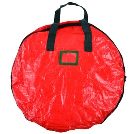 Christmas Wreath Storage Bag PE Woven Fabric Dustproof Round Red Storage Bag for Home Party Office