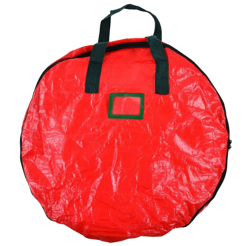 Christmas Wreath Storage Bag PE Woven Fabric Dustproof Round Red