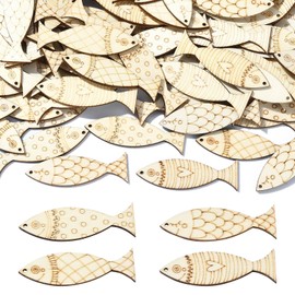 UR URLIFEHALL 200 Pcs Undyed Wood Fish Charms Sea Animal Wooden Hanging Ornaments for DIY Fish Craft Gift Tags Home Tree Decoration