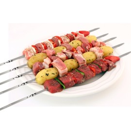 KUMOOM Title:Kabob skewers, 14" Stainless Steel Barbecue Skewers Flat Metal Grilling Skewers,Reusable Heavy Duty BBQ Sticks Perfect for Barbecue/Kabob/Shish (Set of 18)