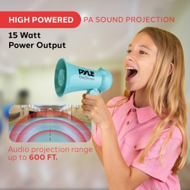 Pyle 15W Portable Bullhorn Megaphone Speaker with Built-in Dynamic Microphone, Siren & Talk Switch, Adjustable Volume, Up to 600 ft Range, Ergonomic Handle, Battery Operated (6x AA), Indoor/Outdoor