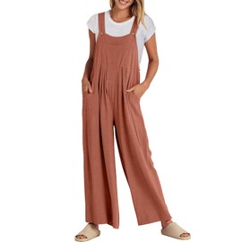 ANRABESS Womens Jumpsuits Overalls Wide Leg Casual Summer Outfits Linen Rompers Jumpers Sleeveless Straps 2025 Clothes Rust Large