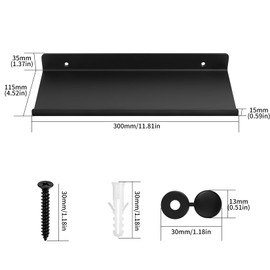 QJKEJI Pack of 2 Wall Shelves, Black, Wall Board, Picture Rail, Floating Shelf, Black, Bathroom Shelf, Wall Bookcase for Living Room, Study, Bathroom, Kitchen, Photo Frame Decoration, Black, 30 x 11.5