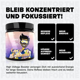 FTWIN HIGH VOLTAGE BOOSTER | For Gamers and E-PORTLERS | Reflex - Focus - Energy - Endurance | 320 g = 40 Servings (320 g, Coco Cabana)