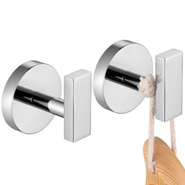 AONEON Robe Hook Polished Chrome Bath Towel Hooks Stainless Steel Wall Hooks for Bathroom Kitchen Closet Garage Door Hanger 2 Pack, AN1001CH-P2