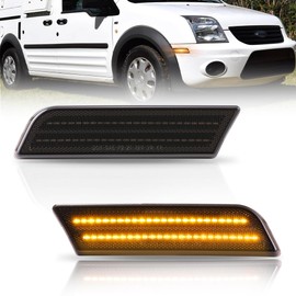 OFFKAT Front Fender LED Side Marker Lights for 2010-2013 Fo-rd Transit Connect, Transit Smoked Lens Side Bumper Marker Lamps, [Ultra-Bright] Amber LED Side Markers Turn Signal Lights, 2 PCS