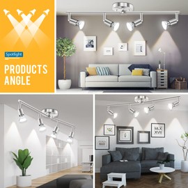 HURYEE Track Lighting Kit, 4 Head Foldable Ceiling Spot Light with GU10 Socket for Kitchen Hallyway Bedroom Fixture Directional Accent Lamp