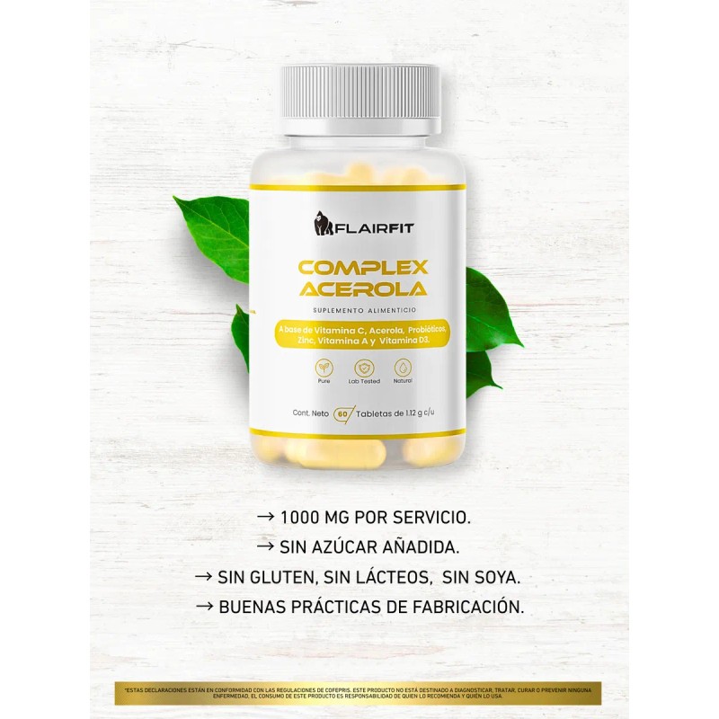 Flairfit Complex Acerola 60 tabletas masticables Suplemento alimenticio Probiticos y