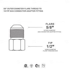 Highcraft GUHG58G12 Gas Connector Adpater Fitting with 5/8'' in. O.D. Flare Thread x 1/2'' in. FIP, Uncoated Stainless Steel, for Range & Furnace GasConnectors, Excellent Corrosion Resistance