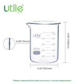 Utile 10 Pcs Glass Beaker Set, Vol.500ml Beakers, Glass Beaker with Double Scale Printed Graduation, 4000.0500.10-X