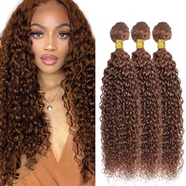 Giginger Bundles Human Hair 10 12 14 Inch Color 30 Light Brown Jerry Curly Wave Bundles Human Hair Unprocessed Quick Weave Soft Sewn In Hair Extensions for Black Women