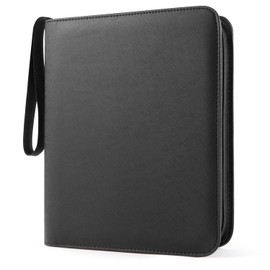 WisOffice Top Loader Binder 4 Pocket for 144 Toploaders, Side Loading Toploader Binder for 3 x 4'' Rigid Cards with Zipper Closure, PU Leather Ringless 2x2 Card Binder for MTG/TCG/Sports/Games, Black