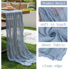 3 Piece Ft Cheesecloth Table Runner, Table Decor Romantic Wedding Runner Gauze Table Runner for Baby Shower Bridal Shower Wedding Birthday Party Table Decor (Blue, 4 Pcs-10FT)