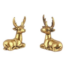 Elite Brass Handmade Deer Set Showpiece for Home Decor (Golden, 5x3x7cm), Weight - 200 GMS