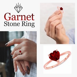 Takar 10K Garnet Gold Ring For Women, 7mm Solitaire Heart-Shaped Garnet Ring, Red Gemstone Statement Ring, January Birthstone Rings, Birthday Gold Jewelry In Rose White and Yellow Gold
