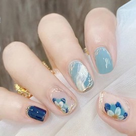 HAPVITAL 24 Pieces Popular Nail Tips, Nail Tips, Handmade Nail Tips, Glossy 3D, Japanese Style, Brides, Wedding False Nails, Nail Tips, Cute, Long Nail Tips (A7)