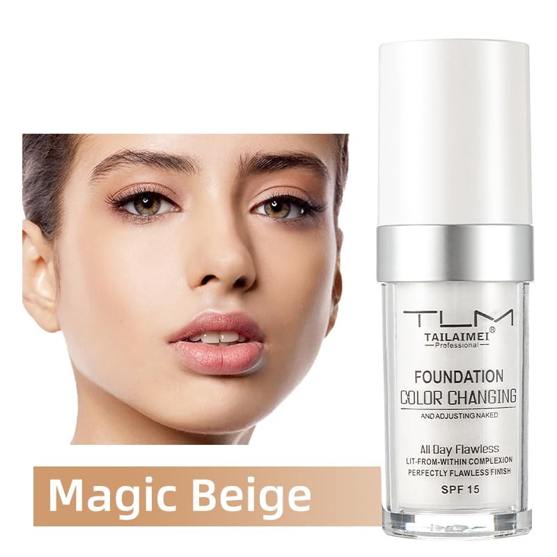 Colour Changing Foundation, Full Coverage Liquid Foundation, Long-Lasting Waterproof Makeup