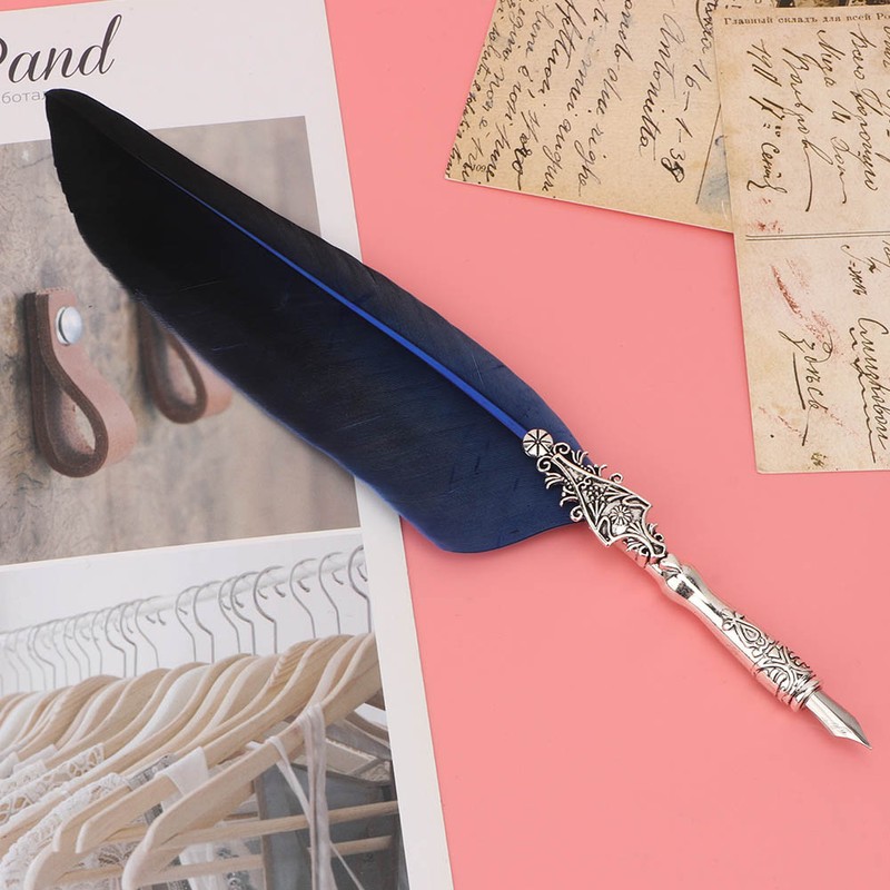 Vintage Retro Feather Dip Pen Alloy Nibs Calligraphy Writing Pen