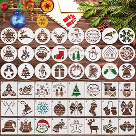 48 Pieces Christmas Stencils Template for Painting, Reusable Xmas Plastic Stencil Craft for Kids Art Drawing Painting Spraying Journaling Scrapbook Window Glass Wood Door (A)