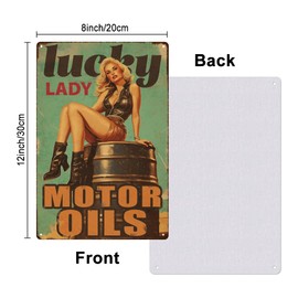 Hobbspring 1pc Vintage Metal Tin Sign 30x20cm Retro Lucky Lady Sign Rusty Look Motor Oil Gas Service Garage Poster for Home Office Kitchen Bar Cafe Garden Wall Decor