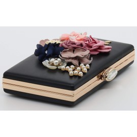 Amaze Flower Clutch Purse for Women Floral Evening Bags for Wedding Bride Formal Party, Black, Medium
