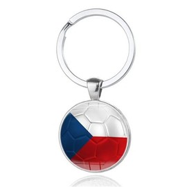 Art Attack Czech Republic Flag Soccer Keychain, Czechia National Football Team Accessories History Party Favor Fan Car Key Chain Ring Pendant Charm (Silver), Silver, Small