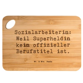 Mr. & Mrs. Panda Bambus - Schneidebrett Spruch Sozialarbeiterin Heldin - Geschenk, Engagement, kreative Geschenke, Hackbrett, Geschenke mit Herz,