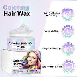 Rostblant Temporäre Haarfarbe Wachs,Wird mit einer Bürste für fettiges Haar geliefert, Haarwachs Temporäres Haarfarbe Wachs, Waschbares Pflanzenformel Mattes Natürliches Buntes Haarwachs（weiß）