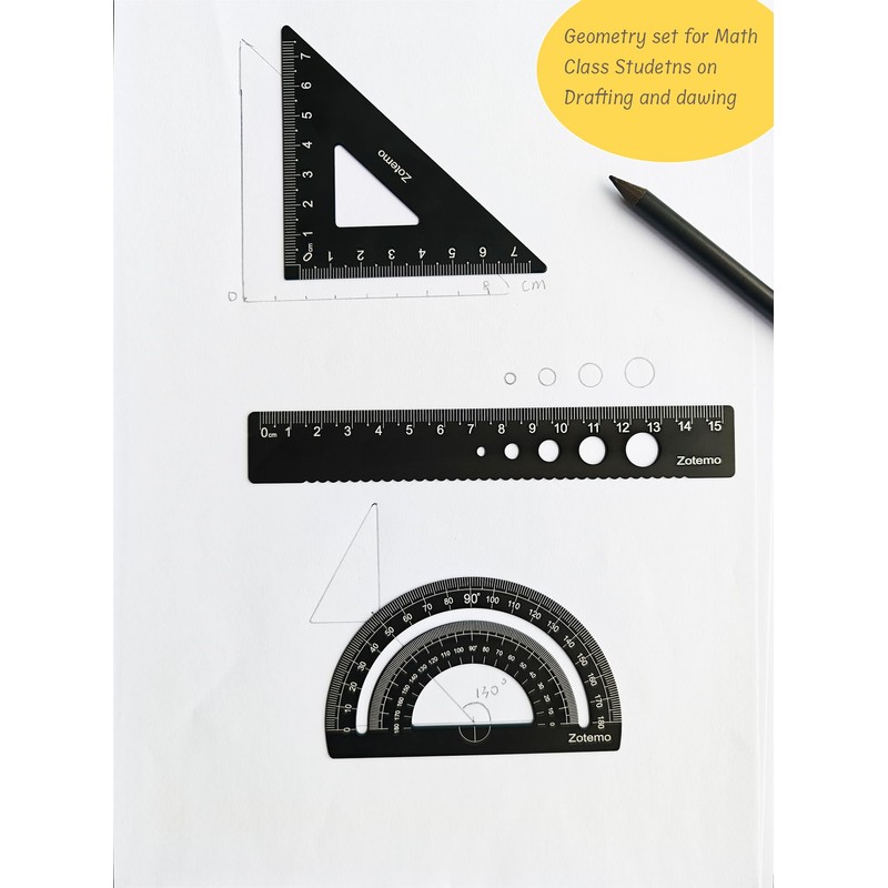 Zotemo Metal Geometry Set, 5-Piece Aluminum Ruler, Math Drafting Ruler