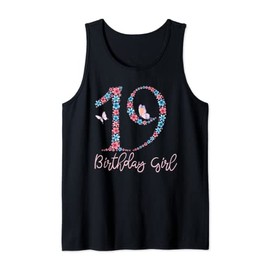 Floral 19th Birthday Butterfly For Girls Tank Top