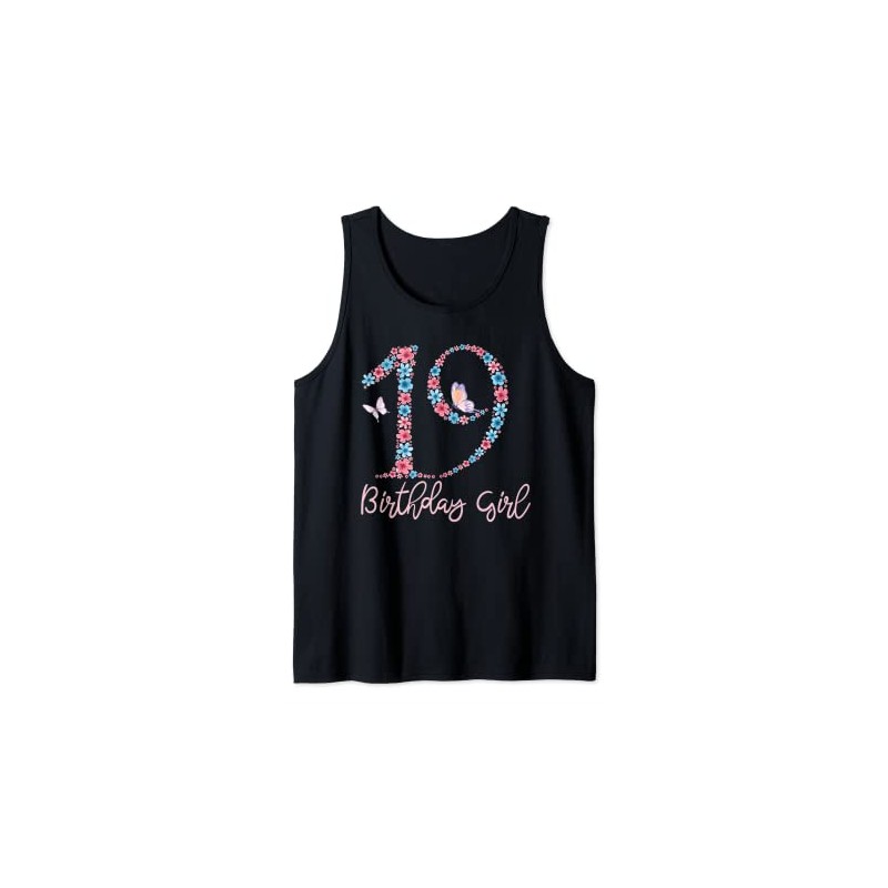 Floral 19th Birthday Butterfly For Girls Tank Top