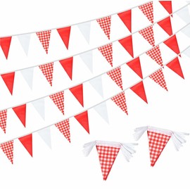 Yingnner 2 Pack Red Plaid Checkered and White Pennant Banner Flag Triangle Garland Decorations for Wedding Birthday Carnival Christmas BBQ Picnic 66Feet 60Pcs