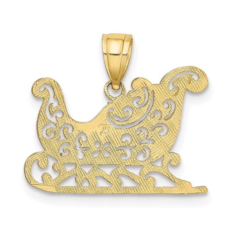 Solid 10k Yellow Gold Sleigh Pendant Charm
