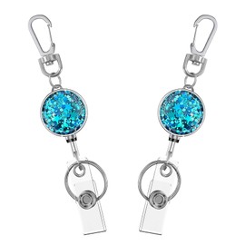 IBOVODI Llavero retráctil con purpurina, soporte retráctil para insignias, carretes retráctiles, soporte para tarjetas de metal con llavero para enfermera, voluntario, profesor, estudiante (2 unidades