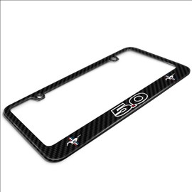 iPick Image for - Ford Mustang GT 5.0 Outline Dual Logo Black Real Carbon Fiber License Plate Frame
