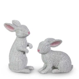 Raz Easter 12.75" White Woven Bunnies Set 4511310