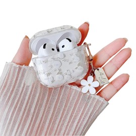 MINSCOSE Compatible with AirPods 4 Clear Case,Cute Flower Pattern Design with Floral Keychain, Soft TPU Protective Shockproof Cover for AirPods 4th Generation for Women Girls-White Rose