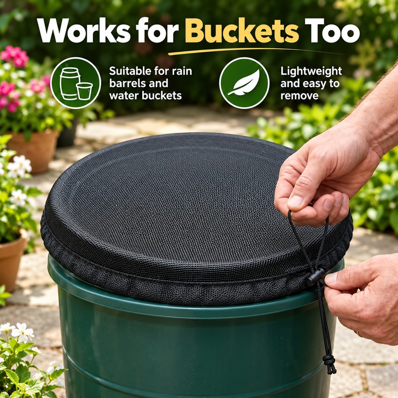 Drawstring Mesh Rain Barrel Cover for Outdoor Water Storage –