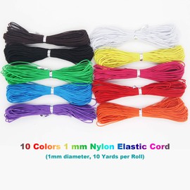 EuTengHao 1mm Nylon Elastic String for Bracelet Satin Nylon Decorative Cord Nylon Hand Knitting Cord String Beading Thread Bracelet String for Necklace Bracelet Jewelry Making (10 Colors,110 Yards)