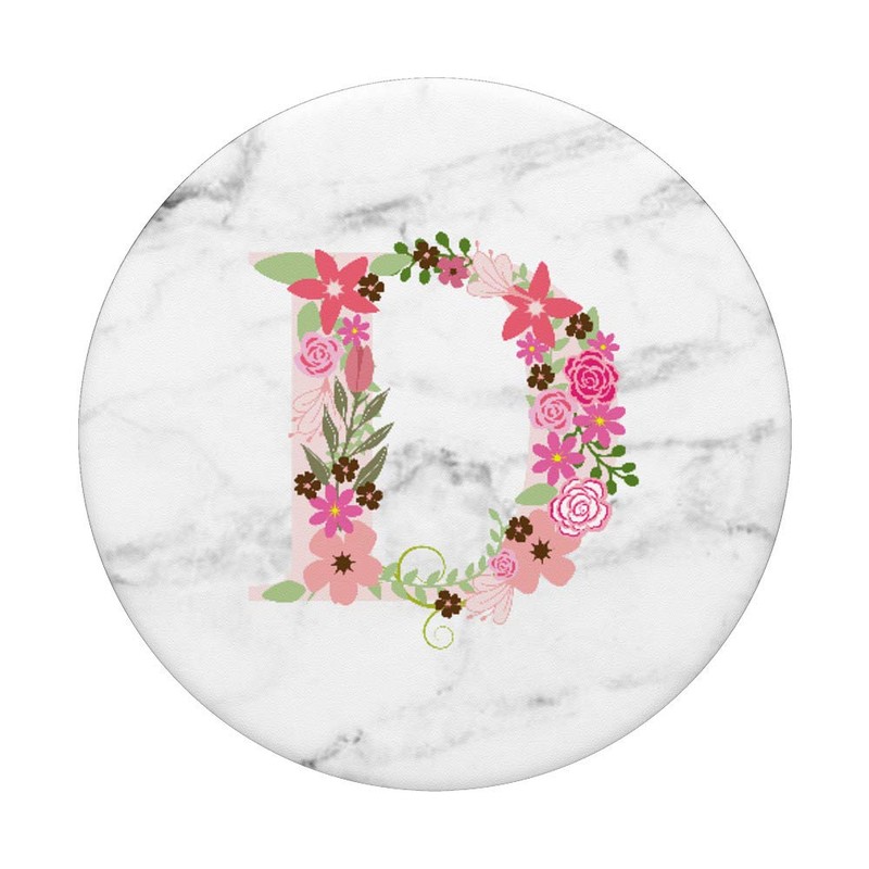 WHITE MARBLE PHONE GRIP PINK LETTER D INITIAL D LETTER